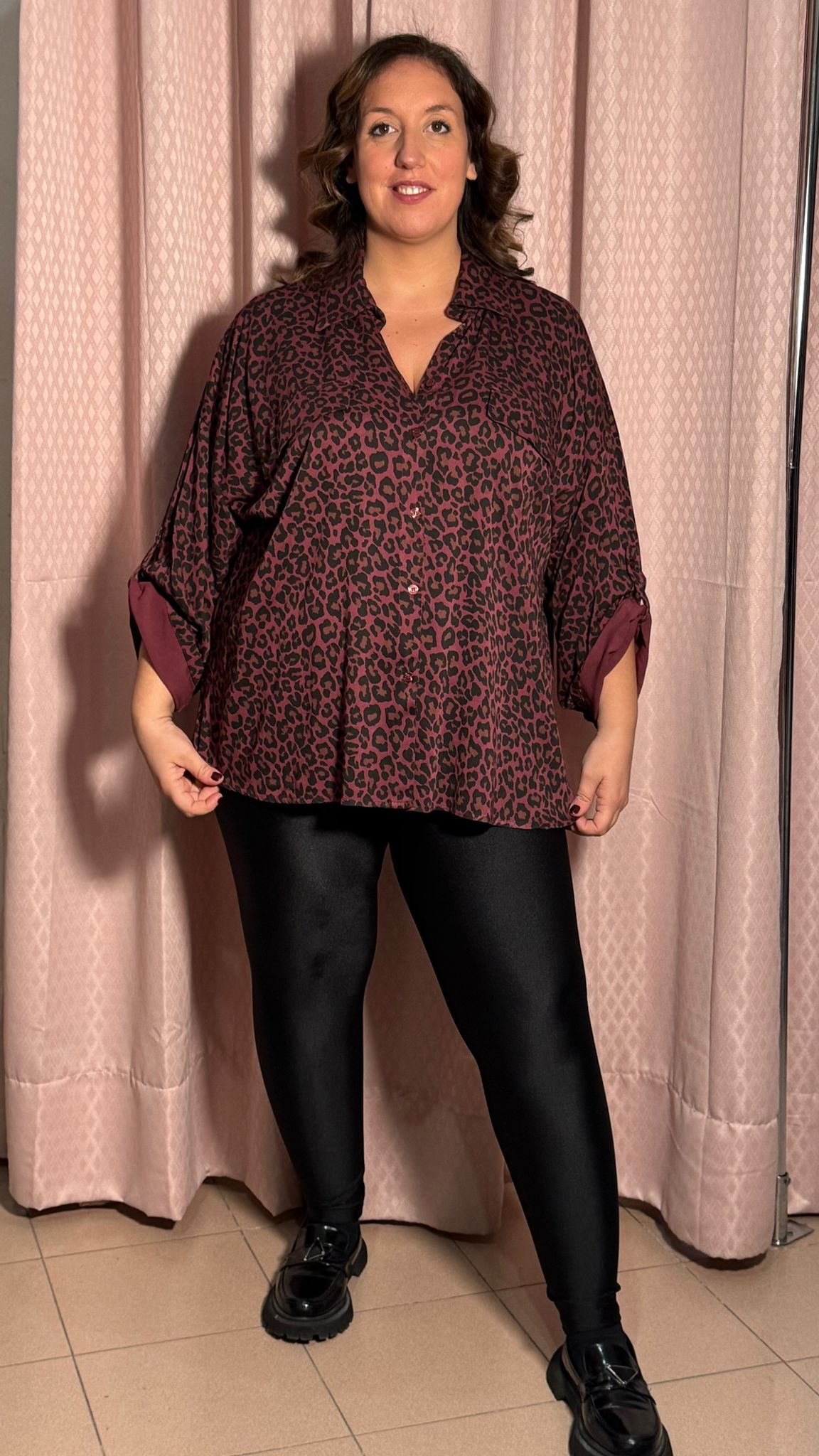 Camicia Over Leopardata Bordeaux