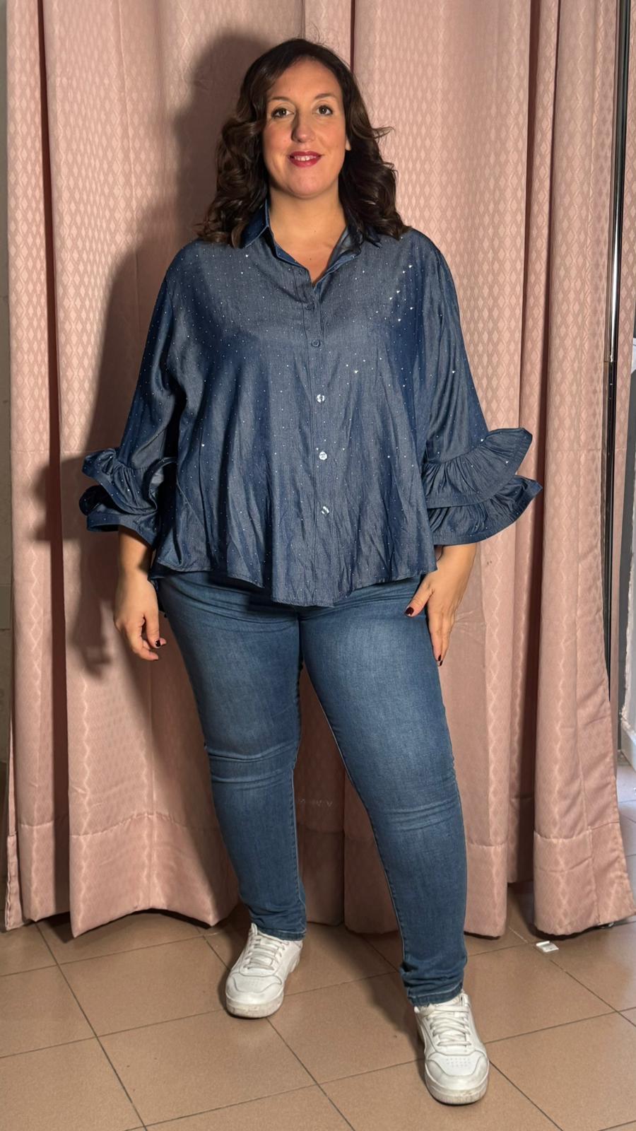 Camicia effetto jeans con brillantini