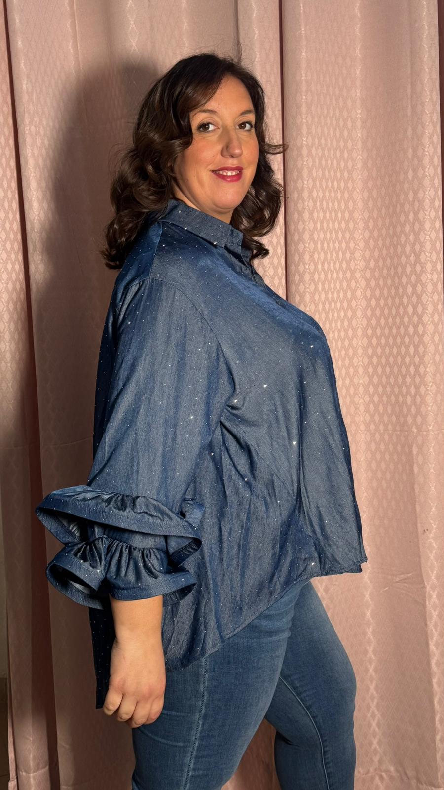 Camicia effetto jeans con brillantini