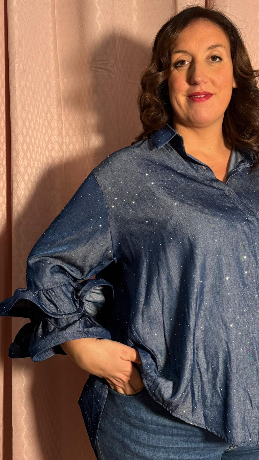 Camicia effetto jeans con brillantini